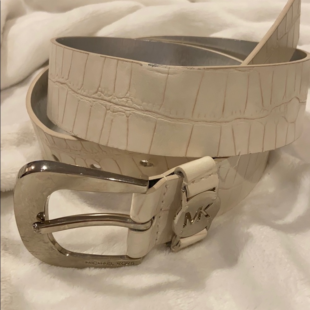 White Faux Croc MK Belt